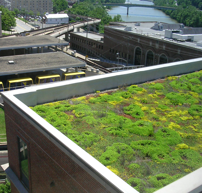 Looking down from an upper floor. The Monongahela River is visible in the background.