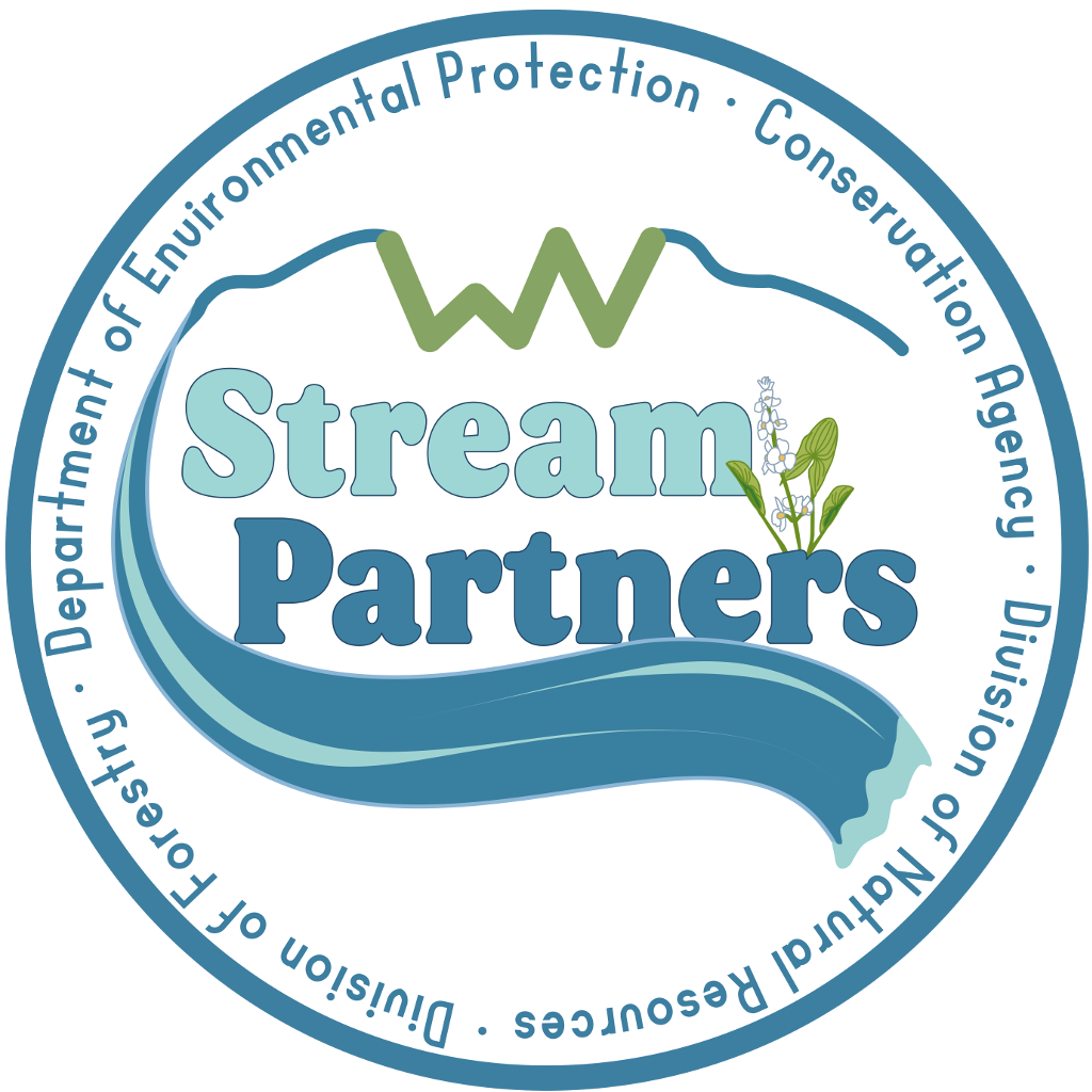Stream Partners Logo depicting three adults working alongside a stream